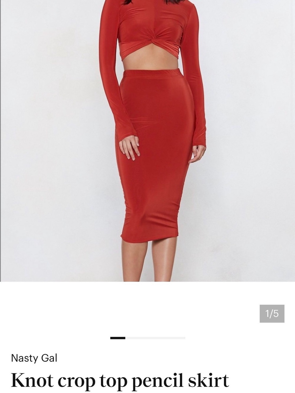 Nasty Gal burnt orange body con crop top and Skirt set
